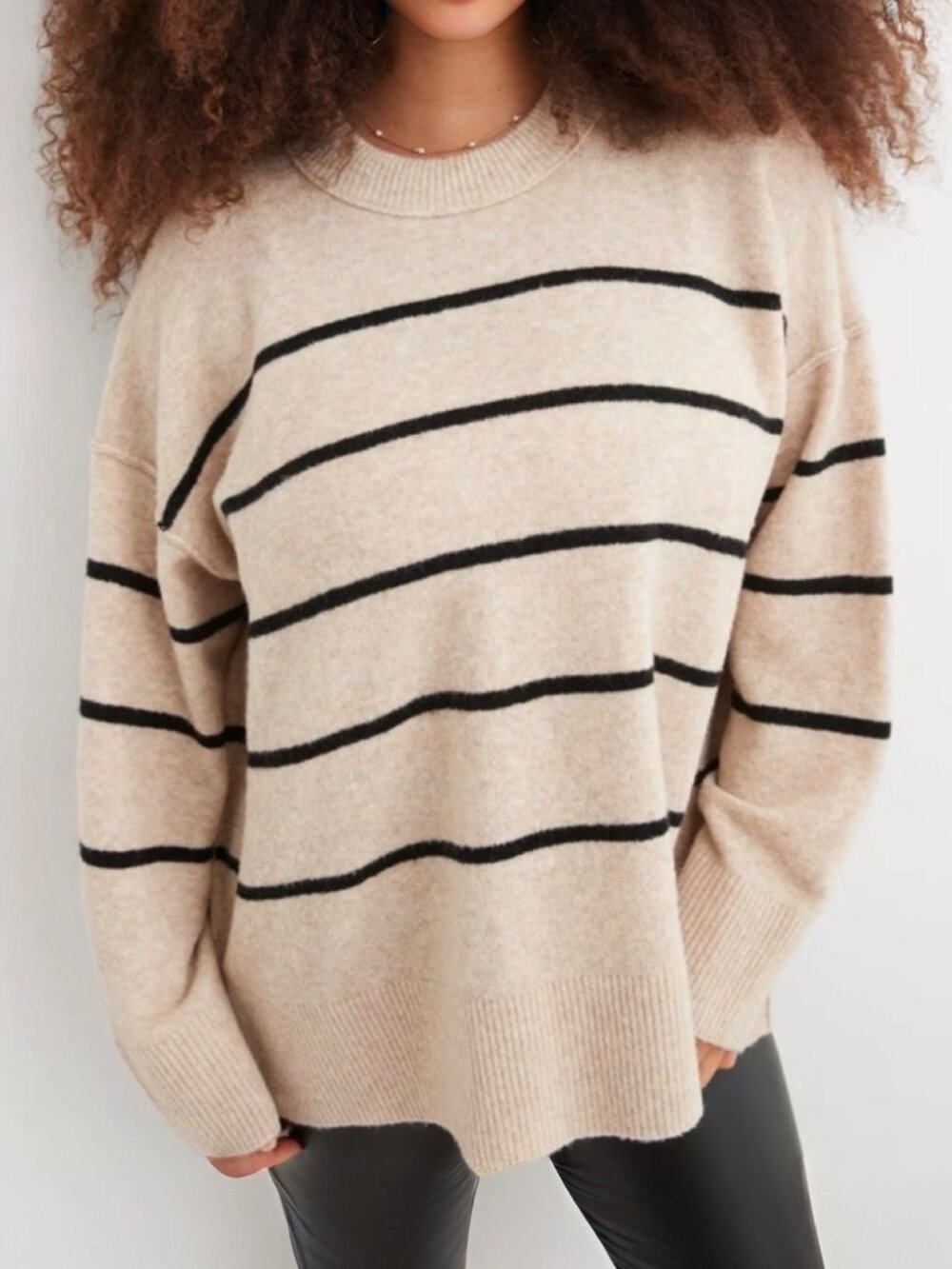 Aerie UnReal Oversized Striped Sweater XL Plush Preppy Minimalist Coastal